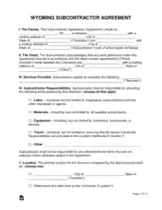 Wyoming Subcontractor Agreement Form Template