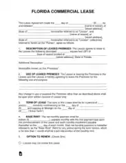 Florida Commercial Lease Agreement Form Template