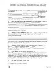 North Carolina Commercial Lease Agreement Form Template