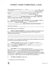 Pennsylvania Commercial Lease Agreement Form Template