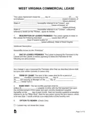 West Virginia Commercial Lease Agreement Form Template
