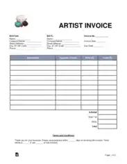Artist Invoice Form Template