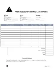 Past Due Late Invoice Form Template