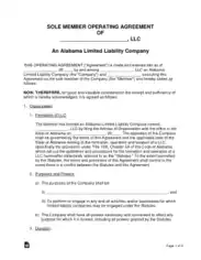 Alabama Single Member LLC Operating Agreement Form Template