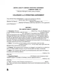 Colorado Multi Member LLC Operating Agreement Form Template