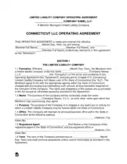 Connecticut Multi Member LLC Operating Agreement Form Template