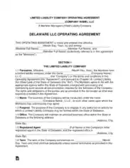 Delaware Multi Member LLC Operating Agreement Form Template