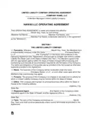 Hawaii Multi Member LLC Operating Agreement Form Template