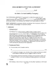 Idaho Single Member LLC Operating Agreement Form Template