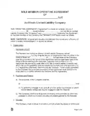 Illinois Single Member LLC Operating Agreement Form Template