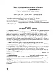 Indiana Multi Member LLC Operating Agreement Form Template