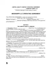 Free Download PDF Books, Mississippi Multi Member LLC Operating Agreement Form Template