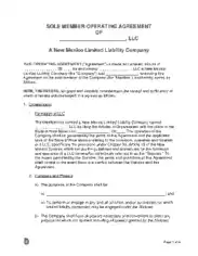 New Mexico Single Member LLC Operating Agreement Form Template