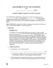 North Dakota Single Member LLC Operating Agreement Form Template