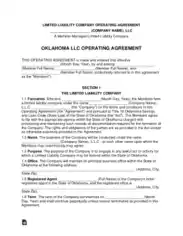 Free Download PDF Books, Oklahoma Multi Member LLC Operating Agreement Form Template
