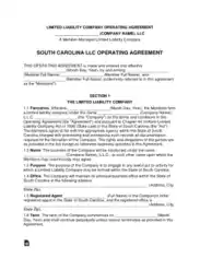 South Carolina Multi Member LLC Operating Agreement Form Template
