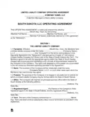 South Dakota Multi Member LLC Operating Agreement Form Template