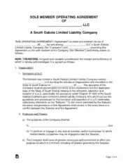 South Dakota Single Member LLC Operating Agreement Form Template