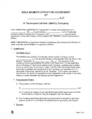 Tennessee Single Member LLC Operating Agreement Form Template