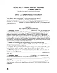 Free Download PDF Books, Utah Multi Member LLC Operating Agreement Form Template