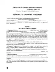 Vermont Multi Member LLC Operating Agreement Form Template
