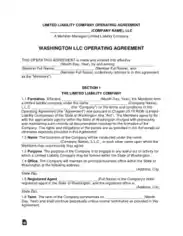 Washington Multi Member LLC Operating Agreement Form Template
