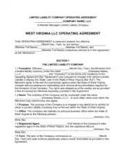 West Virginia Multi Member LLC Operating Agreement Form Template