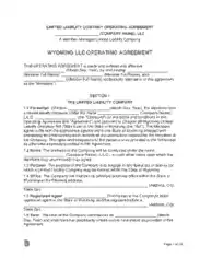 Wyoming Multi Member LLC Operating Agreement Form Template