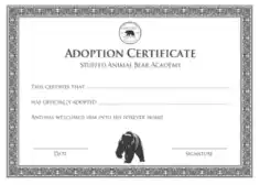 Bear Academy Adoption Certificate Template