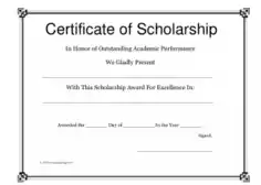 Academic Scholarship Award Certificate Sample Template