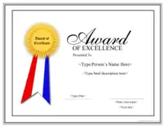 Free Download PDF Books, Award of Excellence Certificate Template