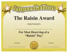 Raisin Appreciation Award Certificate Template