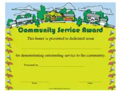 Sample Community Service Award Certificate Template