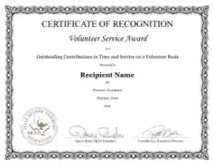 Volunteer Service Award Certificates Template