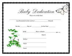 Free Download PDF Books, Blank Baby Dedication Certificate Template