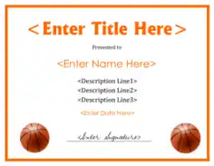 Sample Basketball Certificate Template