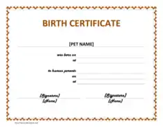 Pet Birth Certificate Sample Template