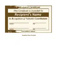 Valuable Contribution Merit Certificate Template