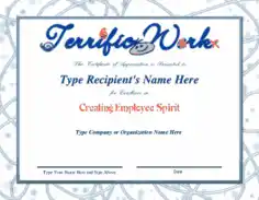 Employee Spirit Recognition Award Certificate Template