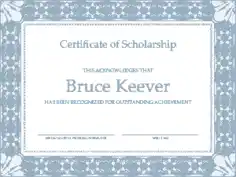 Certificate of Scholarship Example Template