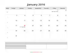 2016 Blank Monthly Calendar Template