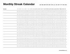 Free Download PDF Books, Basic Monthly Streak Calendar Template