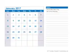 Printable 2017 Monthly Calendar Template