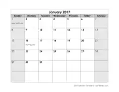 Printable Monthly Calendar Sample Template