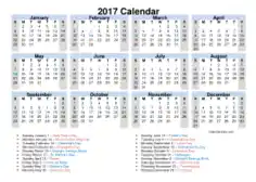 Free Download PDF Books, 2017 Yearly Holidays Calendar Template