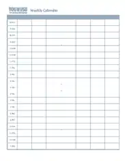 Free Download PDF Books, 24Hrs Weekly Calendar Template