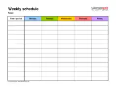 Free Download PDF Books, Blank Weekly Schedule Calendar Template