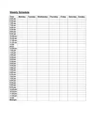 Free Download PDF Books, Weekly Hourly Schedule Calendar Template
