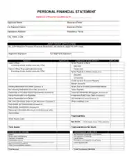 Personal Financial Statement Credit Application Template