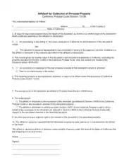 Affidavit for Collection of Personal Property Template